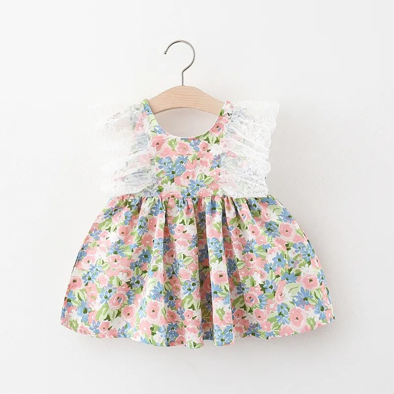 Καλοκαιρινό μωρό κοριτσάκι αμάνικο φόρεμα με βολάν με φλοράλ βαμβακερό κοντό μανίκι Νεογέννητα παιδικά φορέματα Ρούχα