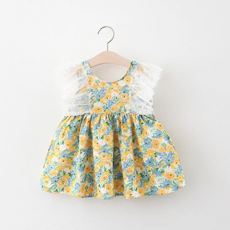 Καλοκαιρινό μωρό κοριτσάκι αμάνικο φόρεμα με βολάν με φλοράλ βαμβακερό κοντό μανίκι Νεογέννητα παιδικά φορέματα Ρούχα
