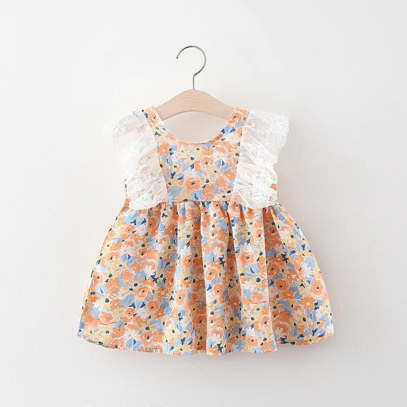 Καλοκαιρινό μωρό κοριτσάκι αμάνικο φόρεμα με βολάν με φλοράλ βαμβακερό κοντό μανίκι Νεογέννητα παιδικά φορέματα Ρούχα