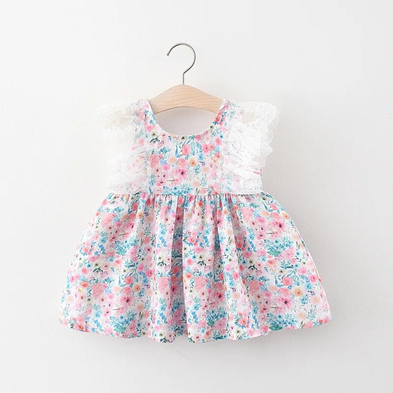 Καλοκαιρινό μωρό κοριτσάκι αμάνικο φόρεμα με βολάν με φλοράλ βαμβακερό κοντό μανίκι Νεογέννητα παιδικά φορέματα Ρούχα