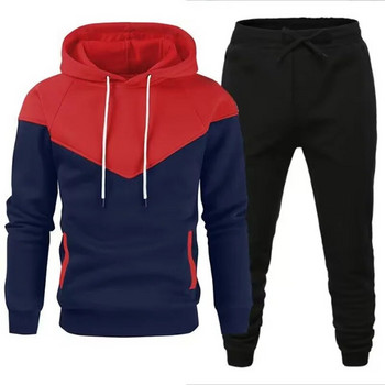 Нов есенно-зимен комплект спортно облекло, мъжки комплект с качулка, ежедневен топъл спортен пуловер на марката и панталон за джогинг от 2 части