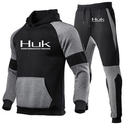 HUK Fishing 2023 Trening pentru bărbați noi, hanorace și pantaloni de trening, de înaltă calitate, pentru bărbați, ocazional, set de jogging sport, ținute de toamnă