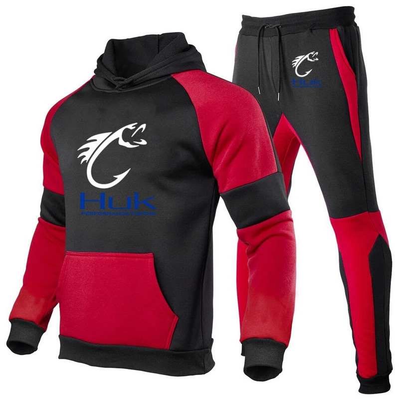 HUK Fishing 2023 Trening pentru bărbați noi, hanorace și pantaloni de trening, de înaltă calitate, pentru bărbați, ocazional, set de jogging sport, ținute de toamnă