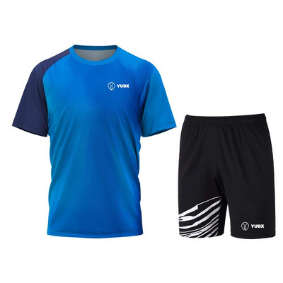 Yudx Summer Tricou pentru bărbați cu uscare rapidă, clasic, design de bază, tricou pentru badminton, set de pantaloni scurți 2023, alergare, golf, casual, respirabil, set sport