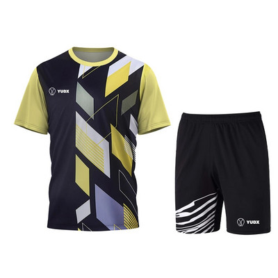 Yudx Summer Tricou pentru bărbați cu uscare rapidă, clasic, design de bază, tricou pentru badminton, set de pantaloni scurți 2023, alergare, golf, casual, respirabil, set sport