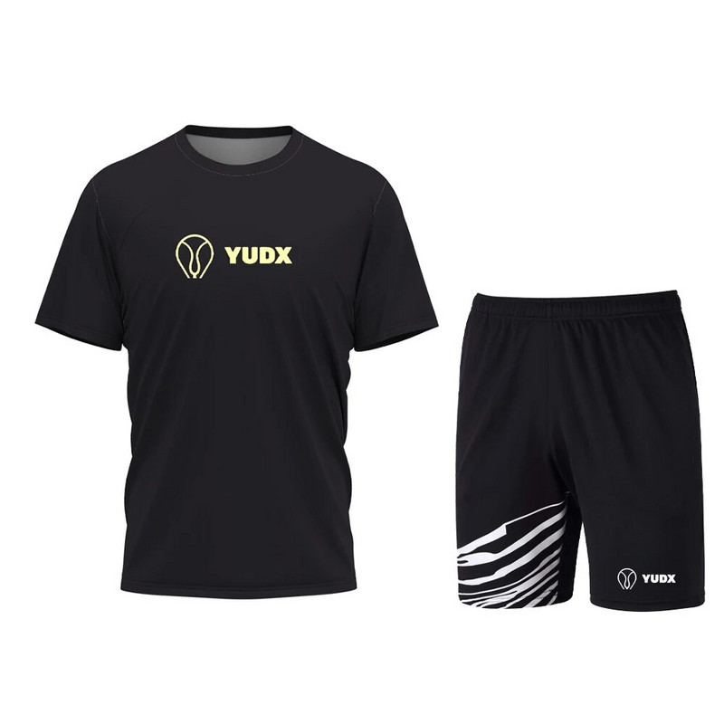 Yudx Summer Tricou pentru bărbați cu uscare rapidă, clasic, design de bază, tricou pentru badminton, set de pantaloni scurți 2023, alergare, golf, casual, respirabil, set sport