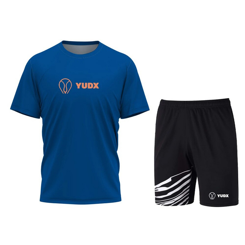 Yudx Summer Tricou pentru bărbați cu uscare rapidă, clasic, design de bază, tricou pentru badminton, set de pantaloni scurți 2023, alergare, golf, casual, respirabil, set sport