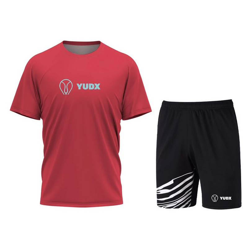 Yudx Summer Tricou pentru bărbați cu uscare rapidă, clasic, design de bază, tricou pentru badminton, set de pantaloni scurți 2023, alergare, golf, casual, respirabil, set sport