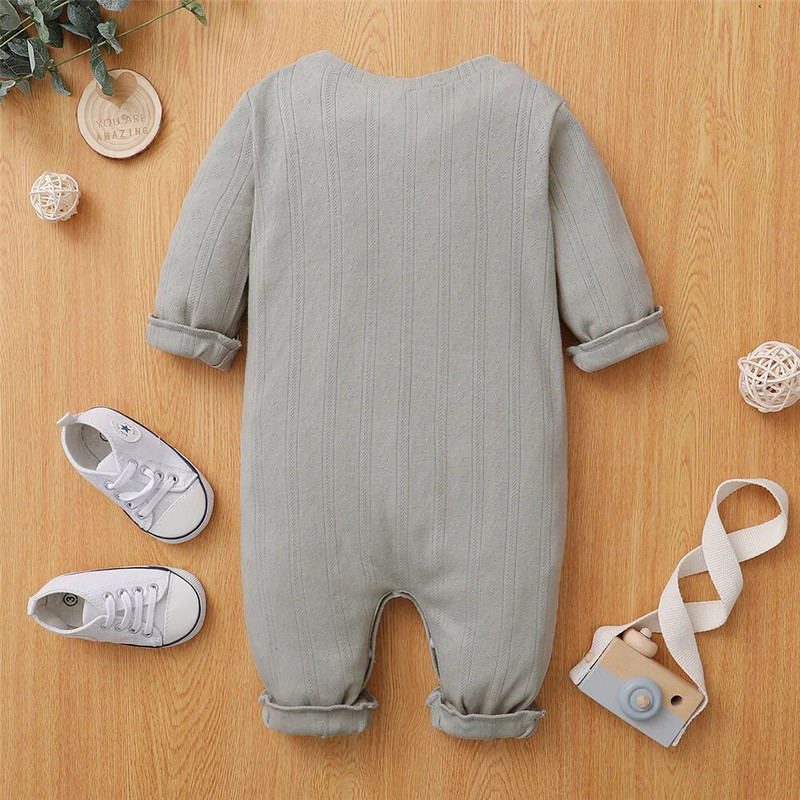 0-18M Kūdikio berniuko šliaužtinukai Vienspalviai rūbai ilgomis rankovėmis Body Boy Toddler Boy Kombinezonas Kostiumas Kūdikių žaidimo kostiumas Apranga Minkšta Pižama