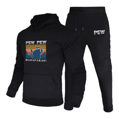 Hot Pew Pew Madafakas Costum sport unisex Toamnă-Iarnă Hanorace + pantaloni de trening cu benzi desenate Imprimate Set 2 buc. Îmbrăcăminte sportivă în aer liber