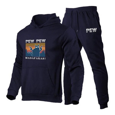 Hot Pew Pew Madafakas Costum sport unisex Toamnă-Iarnă Hanorace + pantaloni de trening cu benzi desenate Imprimate Set 2 buc. Îmbrăcăminte sportivă în aer liber
