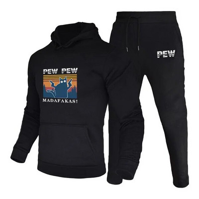 Hot Pew Pew Madafakas Costum sport unisex Toamnă-Iarnă Hanorace + pantaloni de trening cu benzi desenate Imprimate Set 2 buc. Îmbrăcăminte sportivă în aer liber