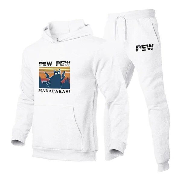 Hot Pew Pew Madafakas Unisex Αθλητική φόρμα Φθινοπωρινού και Χειμώνα με εμπριμέ φούτερ + φούτερ σετ 2 τμχ Αθλητικά ρούχα για εξωτερικούς χώρους
