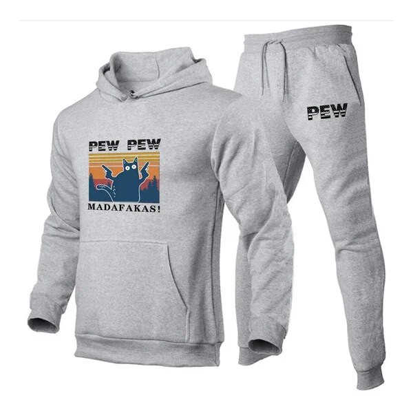 Hot Pew Pew Madafakas Unisex Αθλητική φόρμα Φθινοπωρινού και Χειμώνα με εμπριμέ φούτερ + φούτερ σετ 2 τμχ Αθλητικά ρούχα για εξωτερικούς χώρους