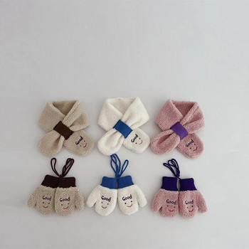 Χειμερινά βελούδινα παιδικά γάντια χαριτωμένα παιδικά γάντια κινουμένων σχεδίων μονόχρωμο παχύ αρνί Fleece μωρό γάντια με λαιμόκοψη Κορίτσι Αγόρι Θερμαντικό χεριών