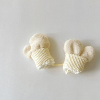 Меки плюшени детски бебешки ръкавици Зимни едноцветни дебели топли врата Висящи ръкавици с пръсти Момче Момиче Външна ветроустойчива топла ръкавица
