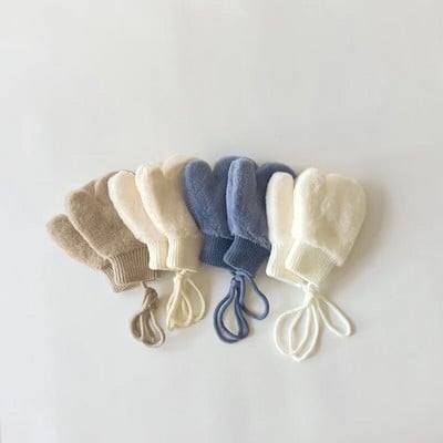Mănuși pentru bebeluși din pluș moale pentru copii, iarnă, culoare uni, groasă, caldă, pentru gât, agățată cu degete complete, mănuși pentru băiat, fată, în aer liber, rezistentă la vânt