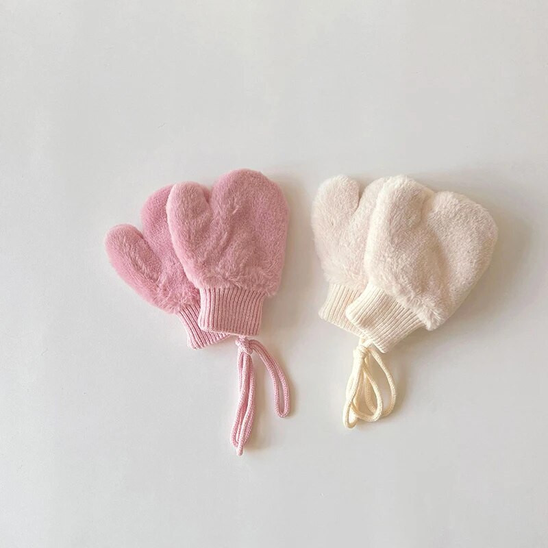 Απαλά, βελούδινα παιδικά γάντια μωρού Χειμερινά μονόχρωμα, χοντρά, ζεστά λαιμόκοψη, γάντια που κρέμονται με τα δάχτυλα για αγόρι κορίτσι, αντιανεμικό ζεστό γάντι εξωτερικού χώρου