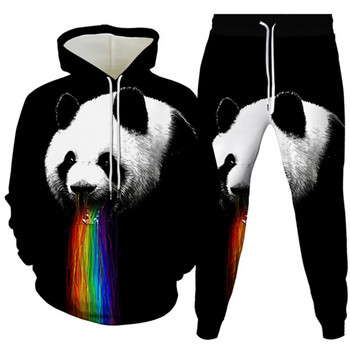 Ανδρικά φθινοπωρινά φούτερ + παντελόνια σετ Animal Panda Monkey Cartoon αθλητικό κοστούμι Γυναικείες φόρμες Ρούχα Casual πουλόβερ με κουκούλα + παντελόνι