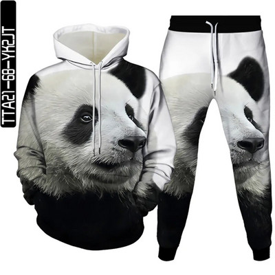 Ανδρικά φθινοπωρινά φούτερ + παντελόνια σετ Animal Panda Monkey Cartoon αθλητικό κοστούμι Γυναικείες φόρμες Ρούχα Casual πουλόβερ με κουκούλα + παντελόνι