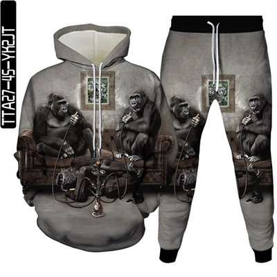 Ανδρικά φθινοπωρινά φούτερ + παντελόνια σετ Animal Panda Monkey Cartoon αθλητικό κοστούμι Γυναικείες φόρμες Ρούχα Casual πουλόβερ με κουκούλα + παντελόνι