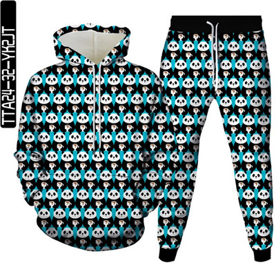 Ανδρικά φθινοπωρινά φούτερ + παντελόνια σετ Animal Panda Monkey Cartoon αθλητικό κοστούμι Γυναικείες φόρμες Ρούχα Casual πουλόβερ με κουκούλα + παντελόνι