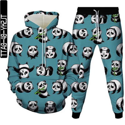 Ανδρικά φθινοπωρινά φούτερ + παντελόνια σετ Animal Panda Monkey Cartoon αθλητικό κοστούμι Γυναικείες φόρμες Ρούχα Casual πουλόβερ με κουκούλα + παντελόνι