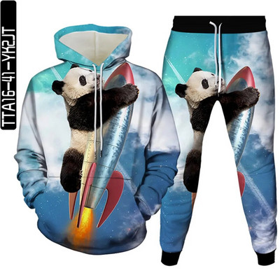 Ανδρικά φθινοπωρινά φούτερ + παντελόνια σετ Animal Panda Monkey Cartoon αθλητικό κοστούμι Γυναικείες φόρμες Ρούχα Casual πουλόβερ με κουκούλα + παντελόνι