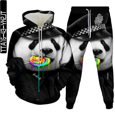 Ανδρικά φθινοπωρινά φούτερ + παντελόνια σετ Animal Panda Monkey Cartoon αθλητικό κοστούμι Γυναικείες φόρμες Ρούχα Casual πουλόβερ με κουκούλα + παντελόνι