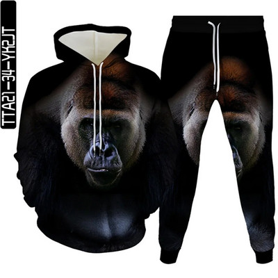 Ανδρικά φθινοπωρινά φούτερ + παντελόνια σετ Animal Panda Monkey Cartoon αθλητικό κοστούμι Γυναικείες φόρμες Ρούχα Casual πουλόβερ με κουκούλα + παντελόνι