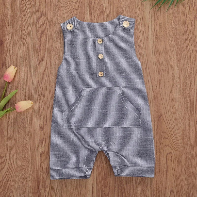 Βρεφικά καλοκαιρινά ρούχα 2020 Νεογέννητο μωρό αγόρι με κουμπιά Ριγέ ρόμπα Μόδα αμάνικο ρόμπα Βαμβακερή λινό φόρμα