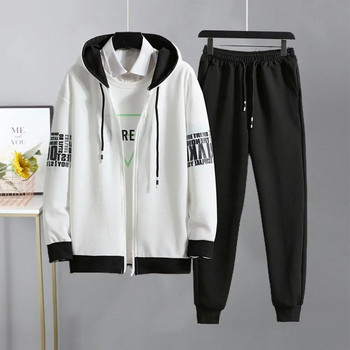 Dropshipping!! 1 σετ ανδρικό φούτερ Φούτερ παντελόνι γράμμα εκτύπωσης Φερμουάρ Φαρδιά με κουκούλα Streetwear Κορεατικό τζάκετ παντελόνι για γυμναστήριο