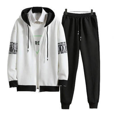 Dropshipping!! 1 σετ ανδρικό φούτερ Φούτερ παντελόνι γράμμα εκτύπωσης Φερμουάρ Φαρδιά με κουκούλα Streetwear Κορεατικό τζάκετ παντελόνι για γυμναστήριο