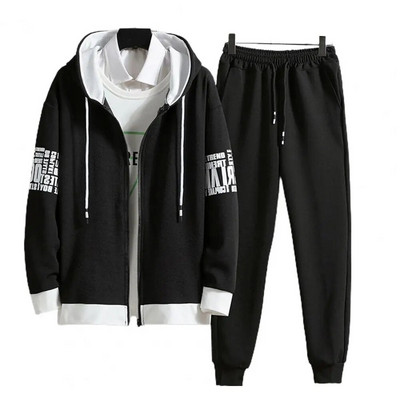 Dropshipping!! 1 σετ ανδρικό φούτερ Φούτερ παντελόνι γράμμα εκτύπωσης Φερμουάρ Φαρδιά με κουκούλα Streetwear Κορεατικό τζάκετ παντελόνι για γυμναστήριο