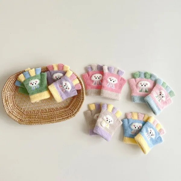 0-12 εκατ. Χειμώνας Παιδιά Κορίτσια Μαλακά με μισό δάχτυλο κουνέλι ζεστά γάντια νεογέννητο μωρό Υπαίθρια ζεστά γάντια πλέξιμο ζαχαρωτά γάντια για παιδιά