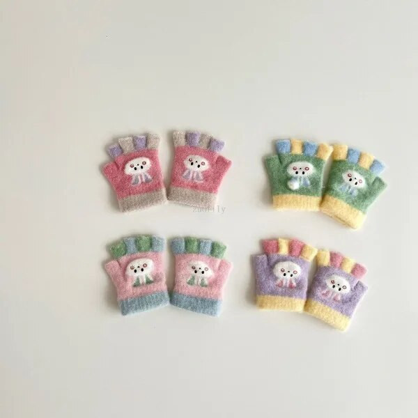 0-12 εκατ. Χειμώνας Παιδιά Κορίτσια Μαλακά με μισό δάχτυλο κουνέλι ζεστά γάντια νεογέννητο μωρό Υπαίθρια ζεστά γάντια πλέξιμο ζαχαρωτά γάντια για παιδιά