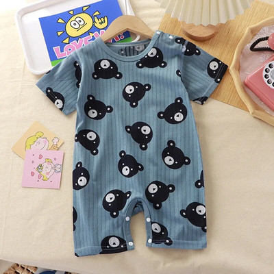 Сладък бебешки гащеризон с анимационно мече, лятна пижама за новородено, щампа с къс ръкав, моден костюм за бебета, гащеризон за момчета