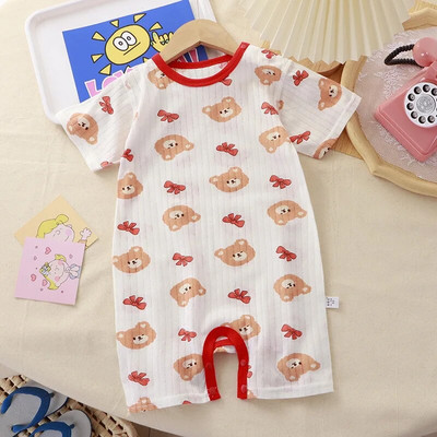 Ljetna pidžama za novorođenčad, kratkih rukava, modni kostim za dojenčad, dječački kombinezon s otisnutim medvjedom i kratkim rukavima.