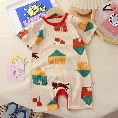 Ljetna pidžama za novorođenčad, kratkih rukava, modni kostim za dojenčad, dječački kombinezon s otisnutim medvjedom i kratkim rukavima.