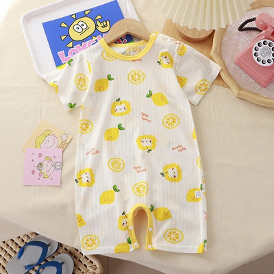 Ljetna pidžama za novorođenčad, kratkih rukava, modni kostim za dojenčad, dječački kombinezon s otisnutim medvjedom i kratkim rukavima.