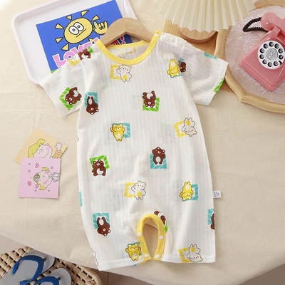 Ljetna pidžama za novorođenčad, kratkih rukava, modni kostim za dojenčad, dječački kombinezon s otisnutim medvjedom i kratkim rukavima.