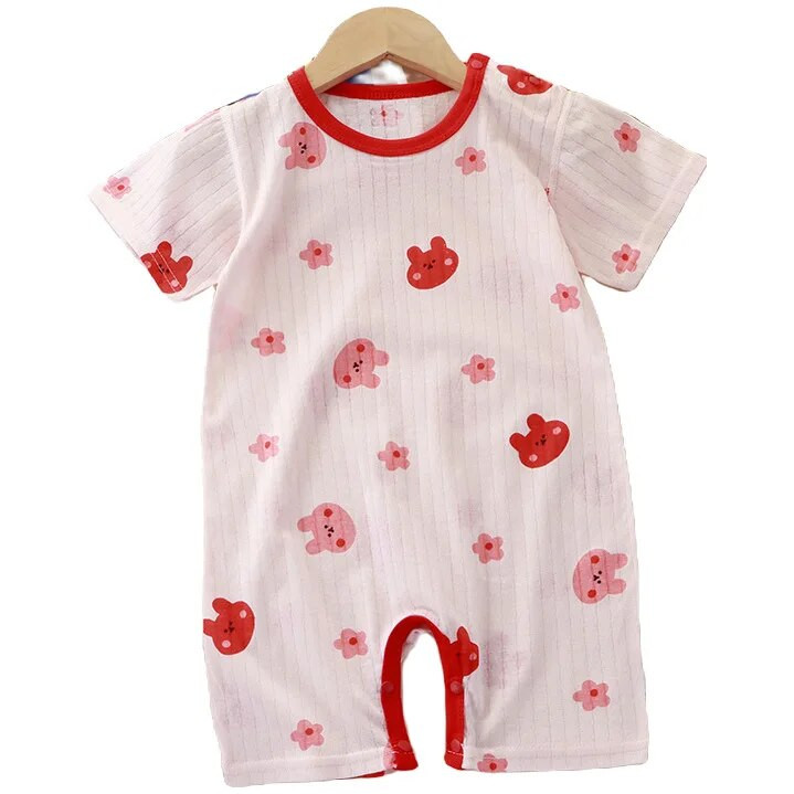 Ljetna pidžama za novorođenčad, kratkih rukava, modni kostim za dojenčad, dječački kombinezon s otisnutim medvjedom i kratkim rukavima.