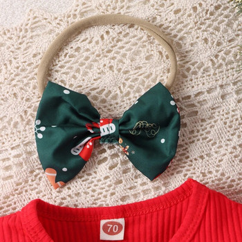 ma&baby 0-18 εκατ. Χριστουγεννιάτικο νεογέννητο μωρό κοριτσάκι Rompers Μακρυμάνικο γράμμα Santa καπέλο στάμπα Ολόσωμη φόρμα Headband Χριστουγεννιάτικα ρούχα D05