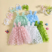 FOCUSNORM 6 culori pentru copii mici fetițe rochie dulce 0-24M fără mâneci 3D dantelă fluture tul salopete + set bentiță