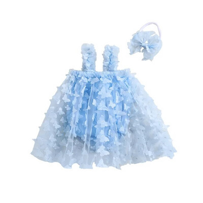 FOCUSNORM 6 culori pentru copii mici fetițe rochie dulce 0-24M fără mâneci 3D dantelă fluture tul salopete + set bentiță