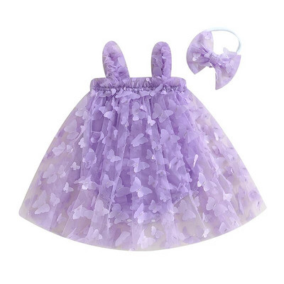 FOCUSNORM 6 culori pentru copii mici fetițe rochie dulce 0-24M fără mâneci 3D dantelă fluture tul salopete + set bentiță