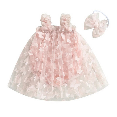 FOCUSNORM 6 culori pentru copii mici fetițe rochie dulce 0-24M fără mâneci 3D dantelă fluture tul salopete + set bentiță