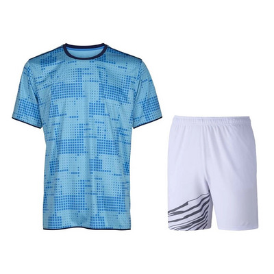Badminton Sports Wear Dark Light Blue Check Design Yoga Breathable Short Sleeve Shorts Two-Piece Men`s Sports T-Shirt Xs-6Xl
