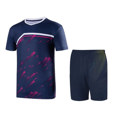 Αθλητικά ρούχα μπάντμιντον Σκούρο ανοιχτό μπλε Check Design Ανδρικό κοντομάνικο σορτς δύο τεμαχίων ανδρικό σορτς Xs-6Xl