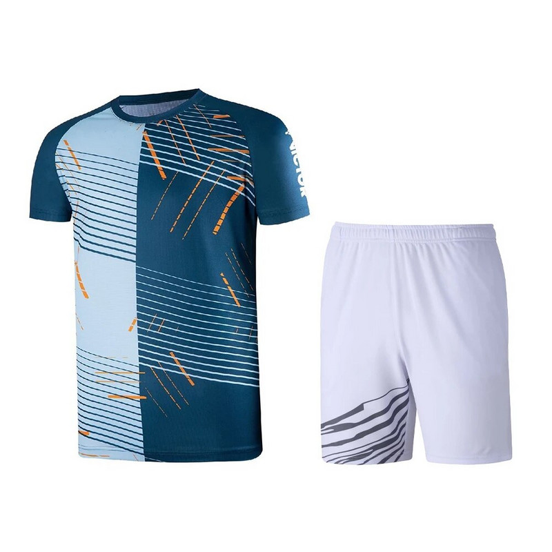 Αθλητικά ρούχα μπάντμιντον Σκούρο ανοιχτό μπλε Check Design Ανδρικό κοντομάνικο σορτς δύο τεμαχίων ανδρικό σορτς Xs-6Xl